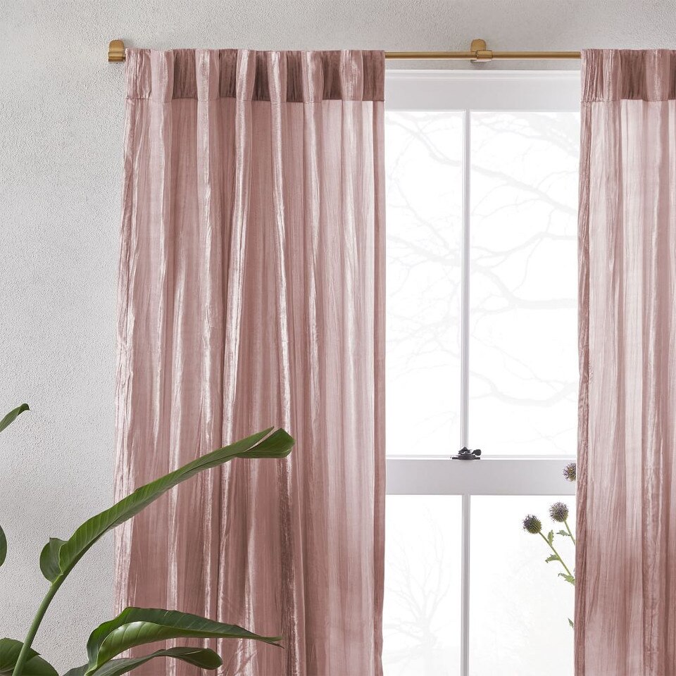 Crinkle Velvet Curtain + Blockout Lining Dusty Blush West Elm Australia